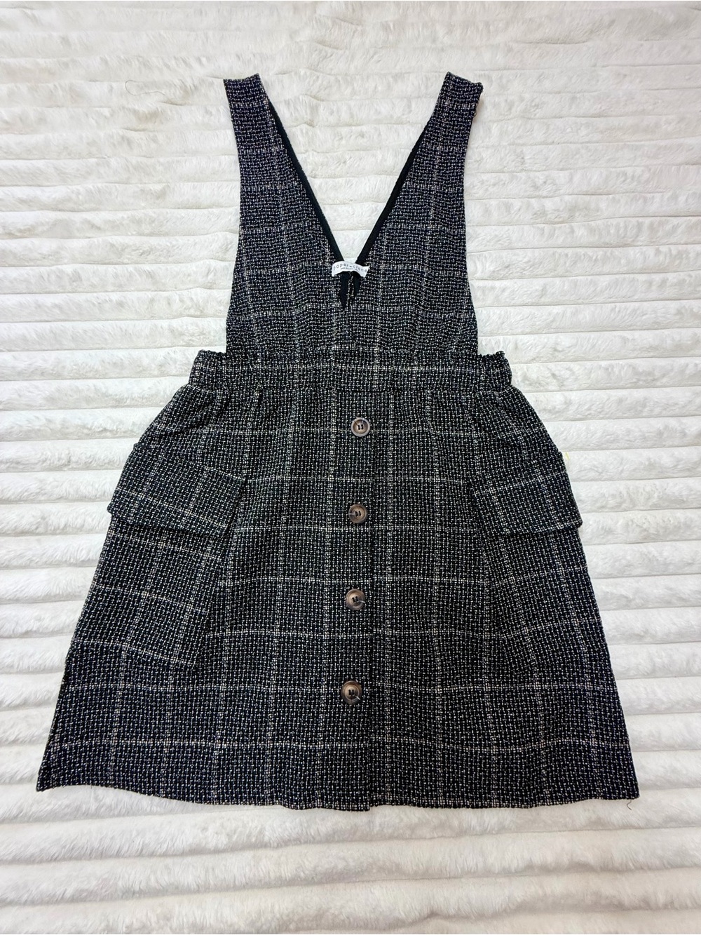Paper Crane Black & White Check Pinafore Dress with Buttons